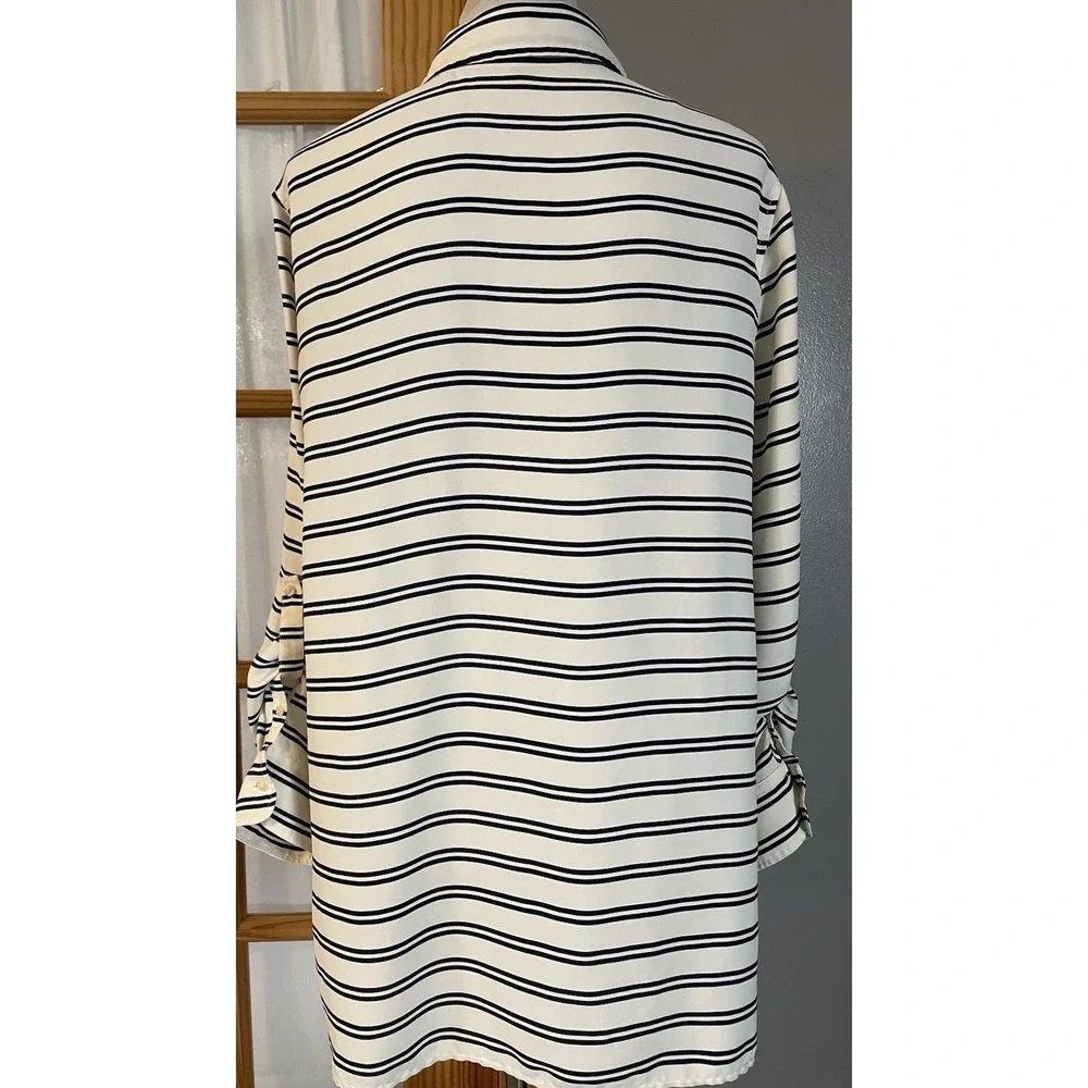 90s Talbots Striped Tunic Button Blouse XL White Black Long Sleeve Career Party - Picture 3 of 12